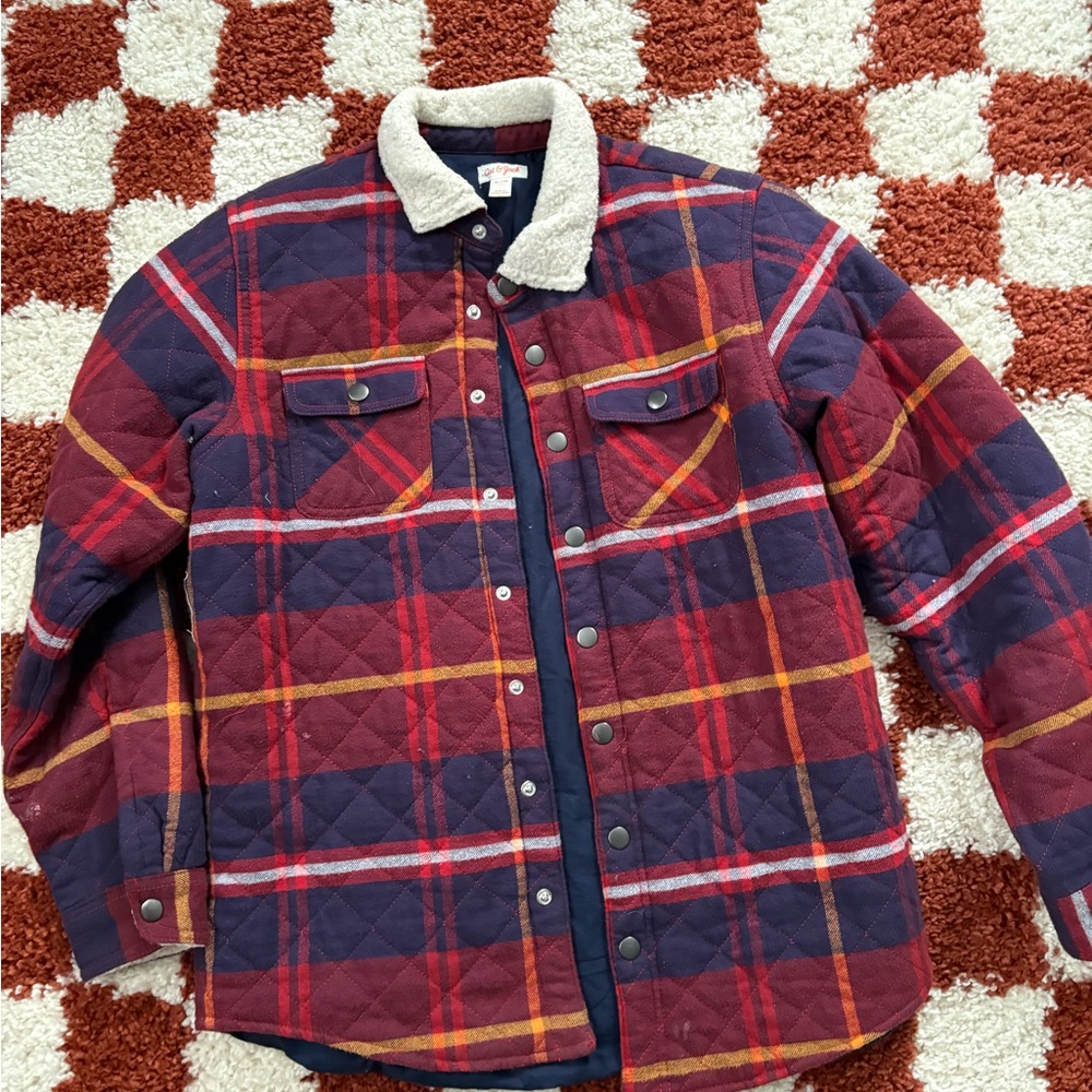Plaid Quilted Jacket with Sherpa Collar